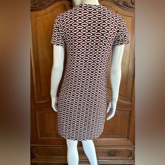 ZARA Printed Dress Dark Red & White Geometric Pattern Size Small - Picture 4 of 9